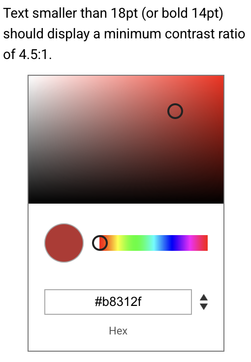 The colour selector from the Course Outline Library. It is a box with a colour gradient from white to black. Below the box is a field where users can enter a hex code.